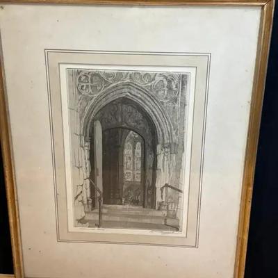 Westminster abbey" etching by leonard russell squirrell