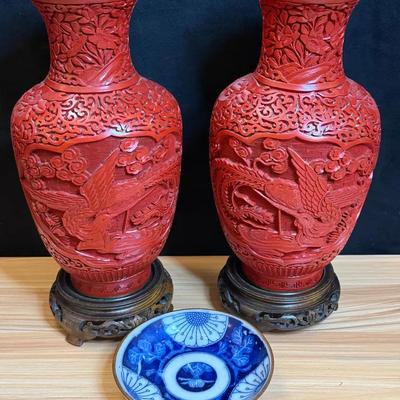 Chinese cinnabar lacquer vases