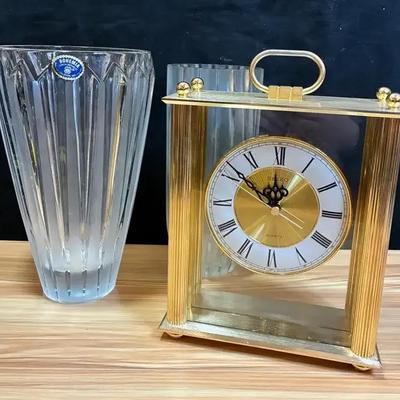 Czech cut crystal vase and seiko clock