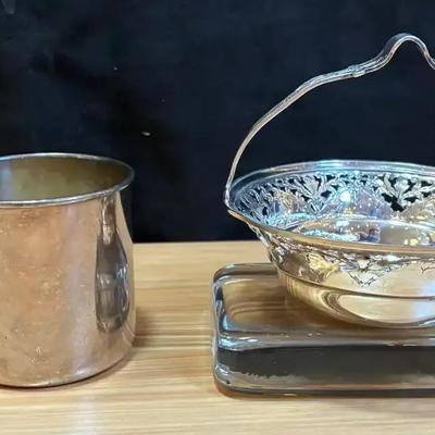 Sterling silver basket and plated cup