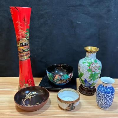 Asian collectibles cloisonne lacquerware & pottery