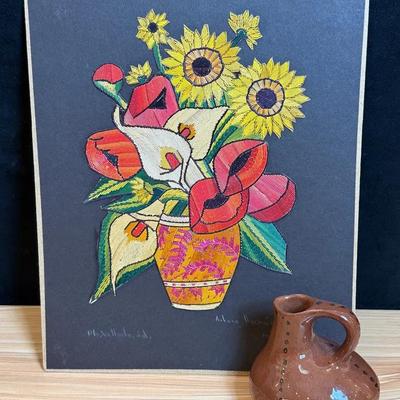 Mexican folk art painting clay pot