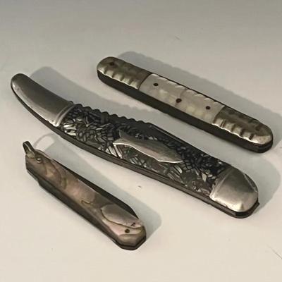 Vintage Pocket Knives (3) with Abalone and Mother of Pearl