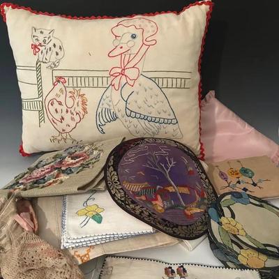 Antique Embroidered Linens with Chinese, Arts and Crafts