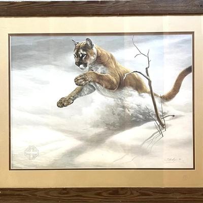 Signed and Numbered Print of a Mountain Lion in Barnwood Frame
