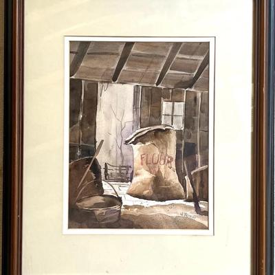 Signed Barn Still Life Watercolor 