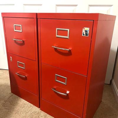 Pair of Red Hon Two Drawer File Cabinets 
