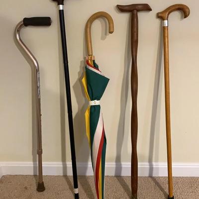 Canes (4) And Rainbow Umbrella