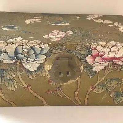 Antique Chinese Hand Painted Pigskin Leather Chest, Scarce
