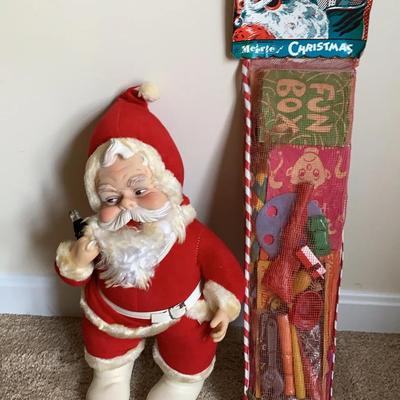 Vintage Rushton Co. Santa With Coca-Cola Bottle And Stocking With Small Toys