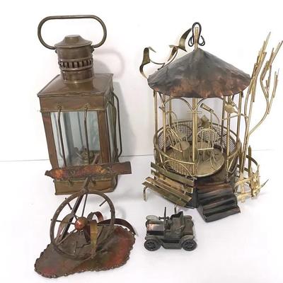 Enesco Copper Music Box With Brass Lantern, Vintage 