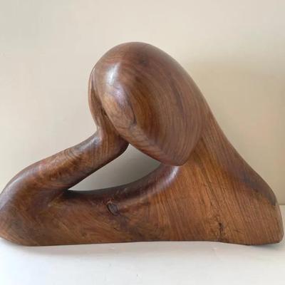 Mid Century Modern Carved Wood Sculpture By F. Yost