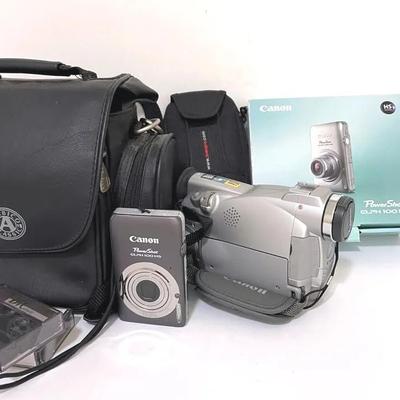 Canon PowerShot Camera With Canon Digital Camcorder And Accessories 