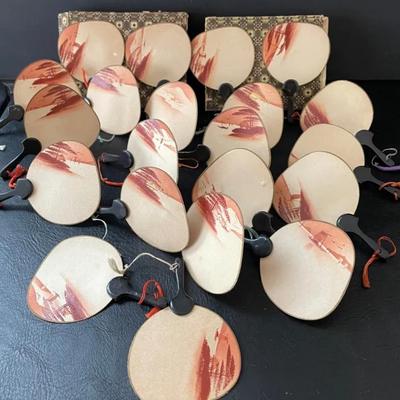 Set Of 1930’s Japanese Photographic Uchiwa Fan Table Place Settings (21)