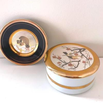 Vintage Art Of Chokin 24 KT Gold Edged Plate And Trinket Box 
