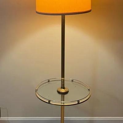 Vintage Brass and Glass Floor Lamp Table