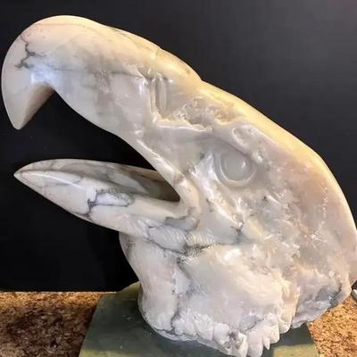 MCM Carved Marble Eagle Sculpture, Large