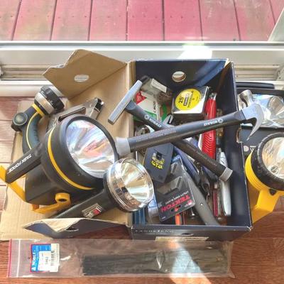 Box Of Hand Tools And Flashlights 