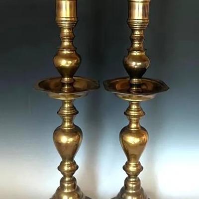 Turned Brass Columnar Candleholders, Vintage 