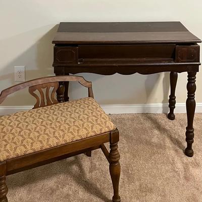 Vintage Writing Desk with Vanity Bench