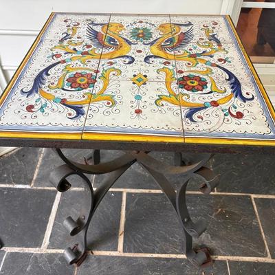 Pair Of Wrought Iron Tables With Tile Top