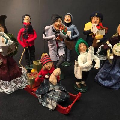 8 Byers' Choice Carolers Dolls: Newsboy, Kid On Sled