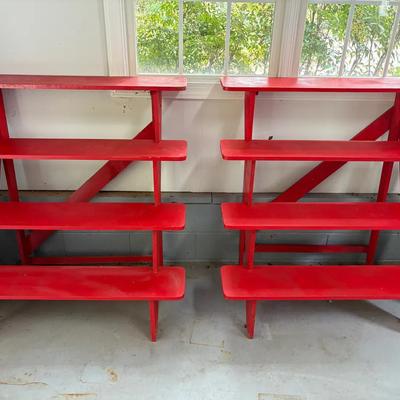 Pair Of Tiered Shelving Units-Red