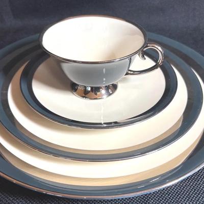 Vintage Gorham China “Black Contessa” 30pc & 8 Mikasa Stemware 