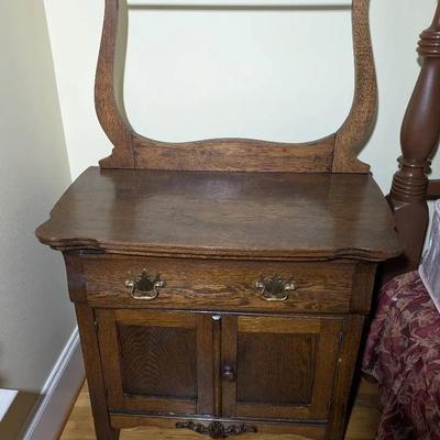 Antique Oak Wash Stand w/ Towel Bar