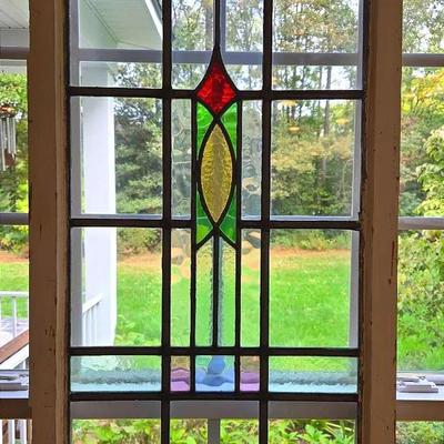 Vintage Handmade Stained Glass Window Jesus Fish