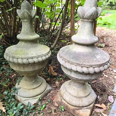 Pair Of Vintage Cement Garden Finials