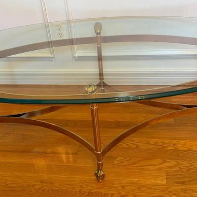 Vintage Hollywood Regency La Barge Style Brass and Glass Cocktail Table