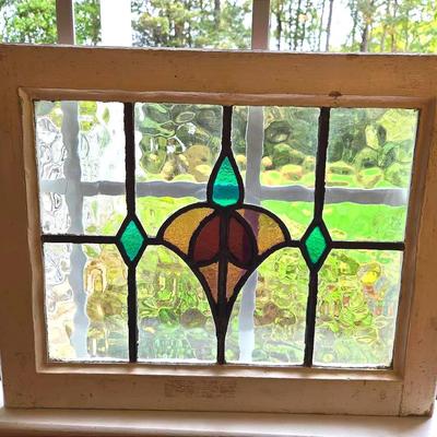 Vintage Stained Glass Window Art Purple & Turquoise 