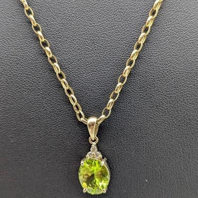 9K Gold Chain Necklace w/ 14K & Peridot Pendant 