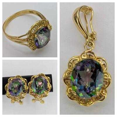 14K Gold & Mystic Topaz Jewelry Set