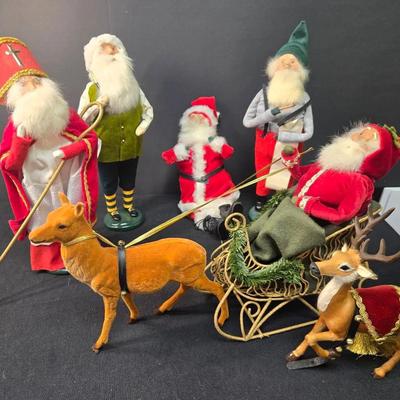 5 Byers' Choice Santa Dolls: Sled & Reindeer, St Nicholas 