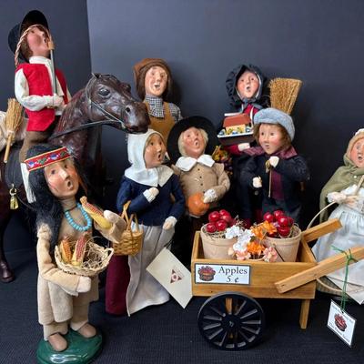 Byers’ Choice Dolls-Pilgrims, Horse W/Rider, Apple Cart