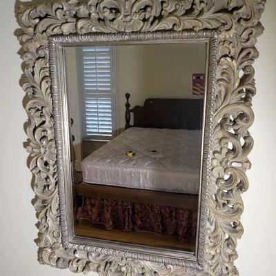 Beveled Glass Wall Mirror w/ Decorative Frame 