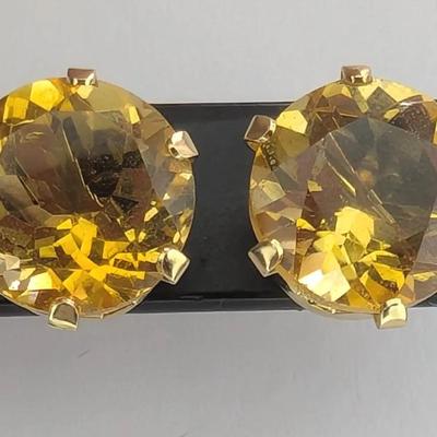 14K Gold & Citrine Solitaire Earringt