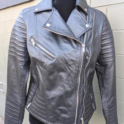 Black Motorcycle Style Double Zipper Leather Jacket 