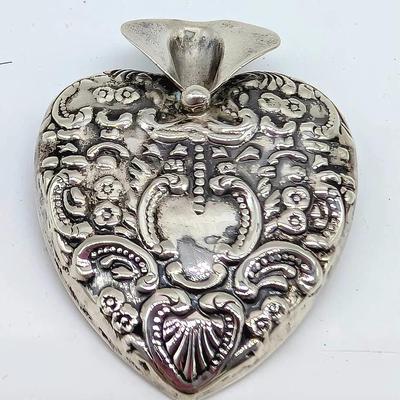 Sterling Silver Heart Tussie Mussie Posey Pin or Holy Water Brooch