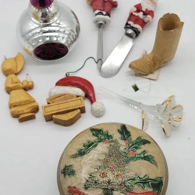Misc Christmas Decorations Lot | Brass Trinket Box | Ornaments | Avon Bottle