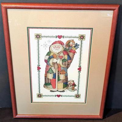 Framed Holiday Santa Claus Cross Stitch