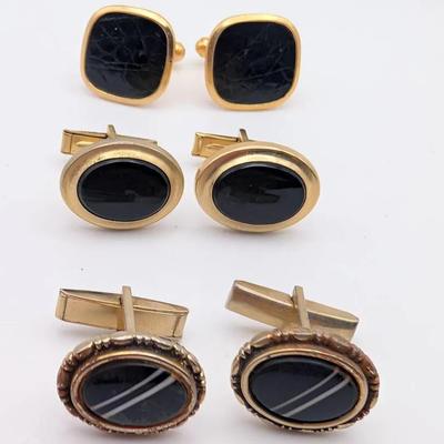 Cufflink Collection | 3 Pairs of Vintage Cufflinks | Leather | Sarah Coventry 