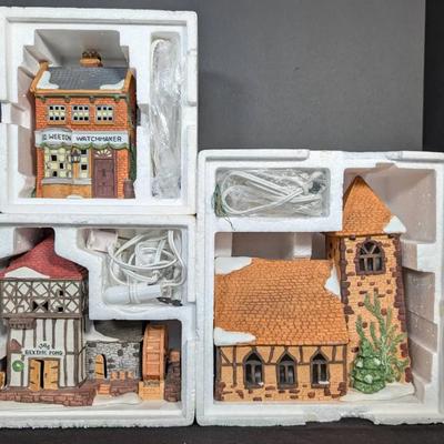 3 Heritage Village Collection Christmas Dickens Village Buildings | Church | Watchmaker | Mill House