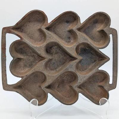 Vintage John Wright Cast Iron Heart Cornbread Pan