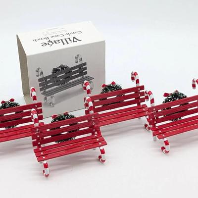 Four Dept 56 Miniature Village Candy Cane Benches