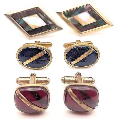 Cufflink Collection | 3 Pairs of Vintage Cufflinks | Abalone and Mother of Pearl | Swank