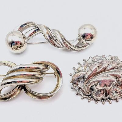 3 Vintage Silver Tone Brooches