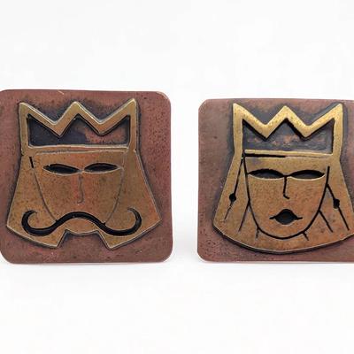 Cufflink Collection | One Pair of Vintage Brass and Copper King and Queen Cufflinks Signed